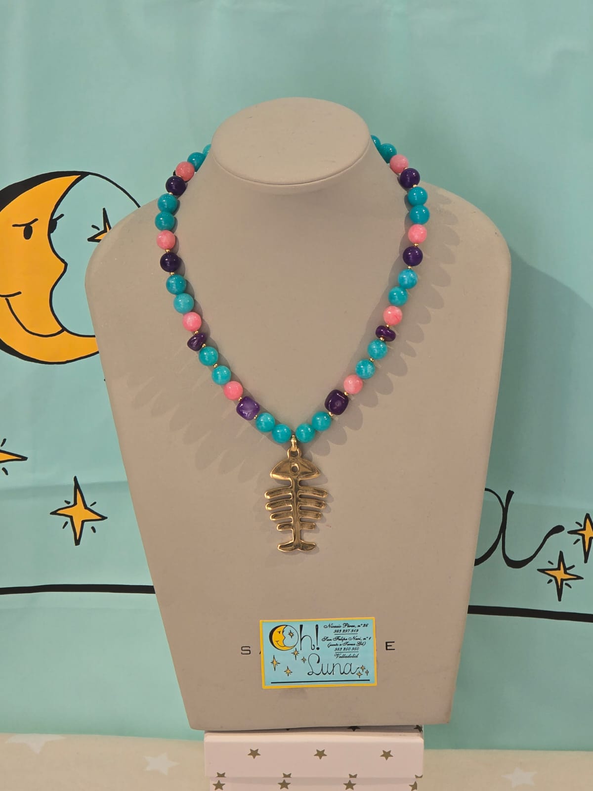 collar ágatas raspa acero dorado