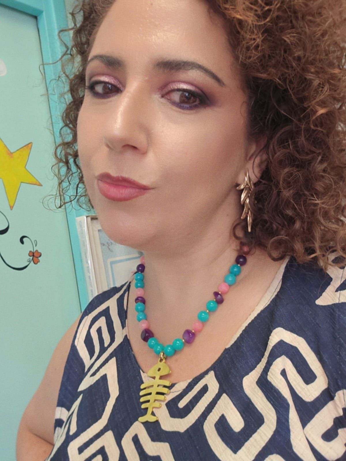 Collar ágatas y raspa acero dorado - Imagen 2