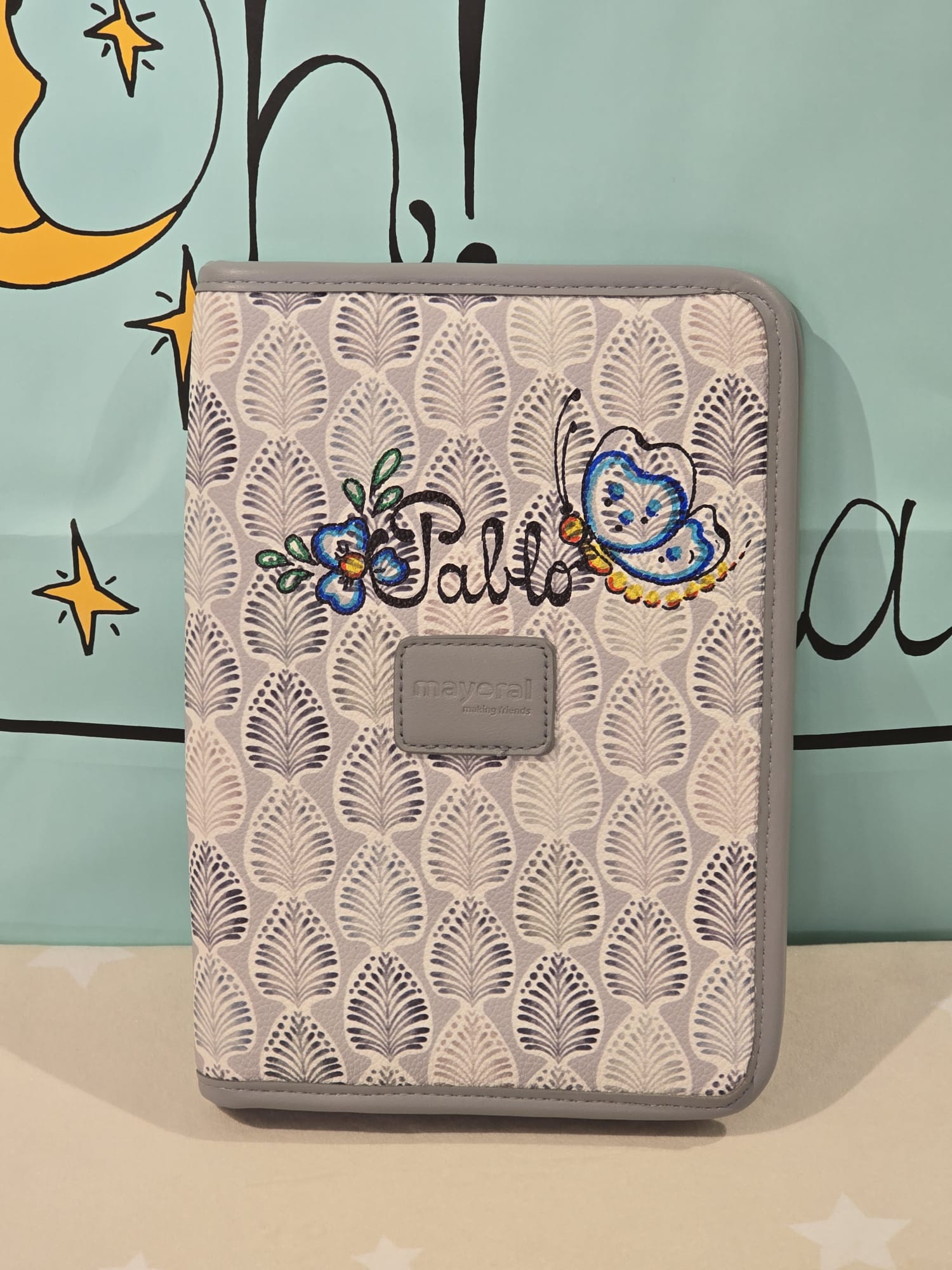 Portadocumentos bebé hojas gris