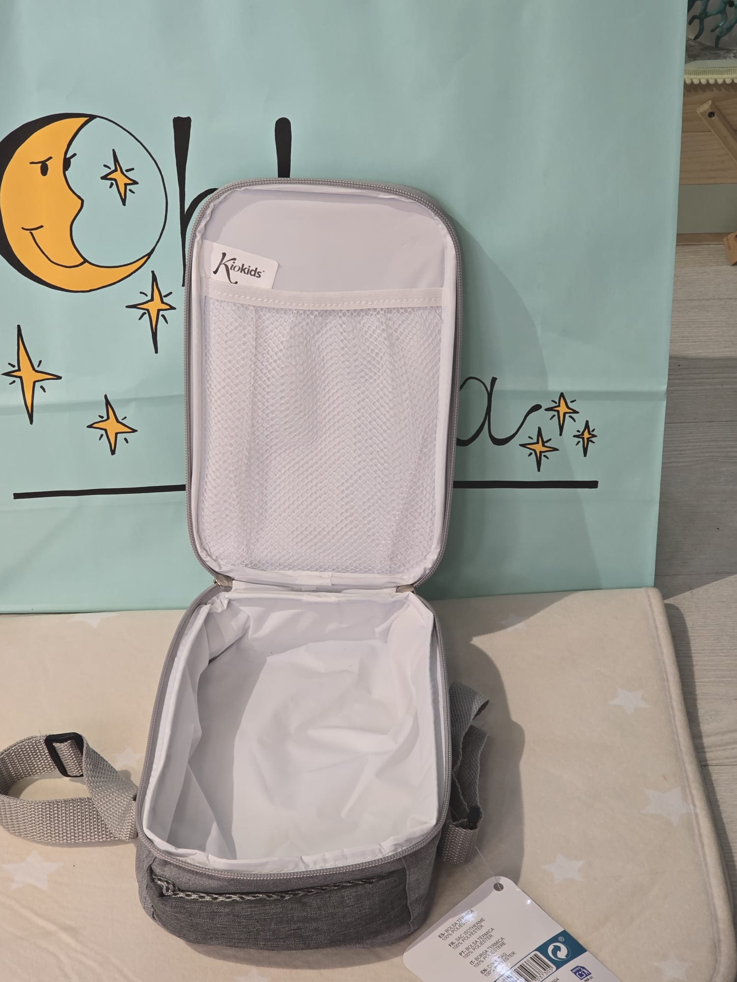 Bolsa térmica bebé elefante gris abierta